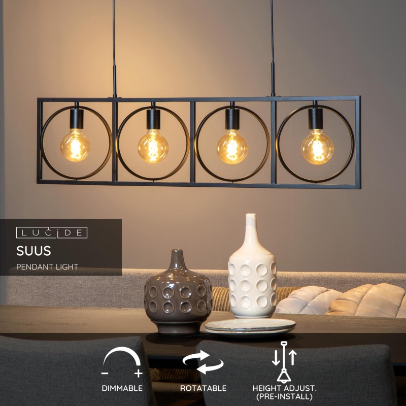 Lucide SUUS - Závesné svietidlo - 4xE27 - Čierne